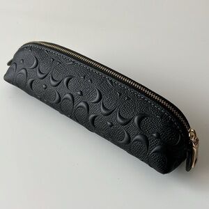 Coach Black Embossed Leather Pencil Pouch